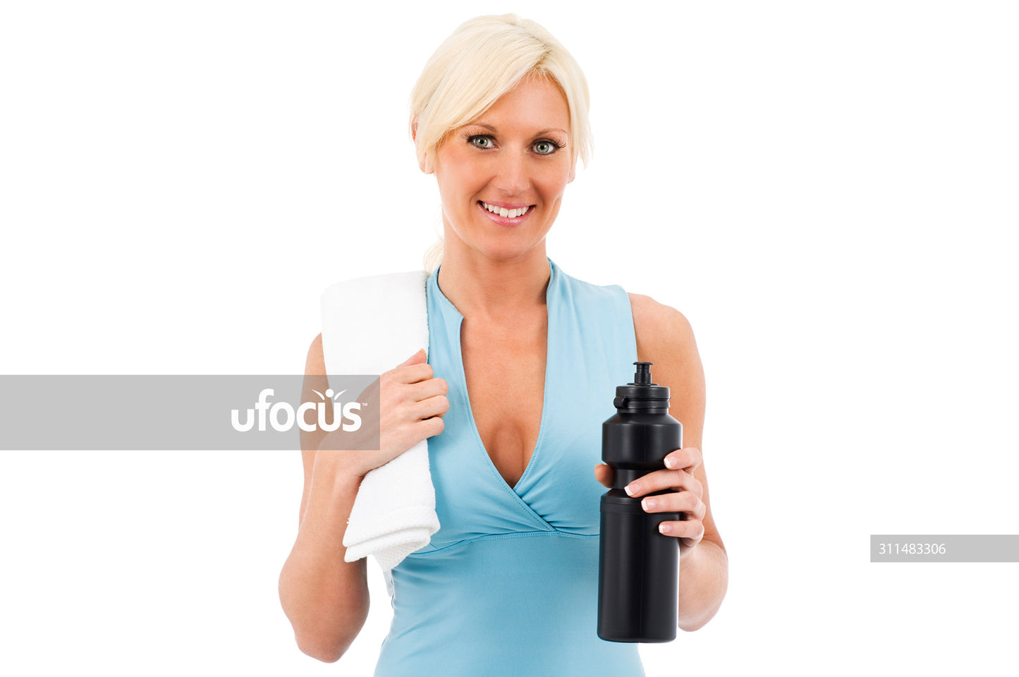 Happy smiling fit woman stock photo