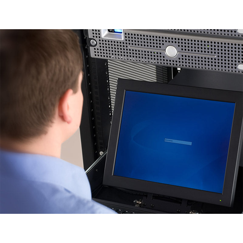 IT professional managing network servers stock photo