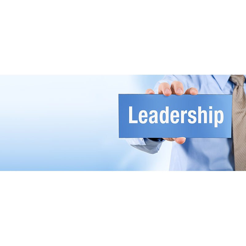 Businessman holding leadership sign banner stock photo
