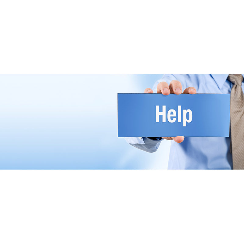 Businessman holding help sign banner stock photo