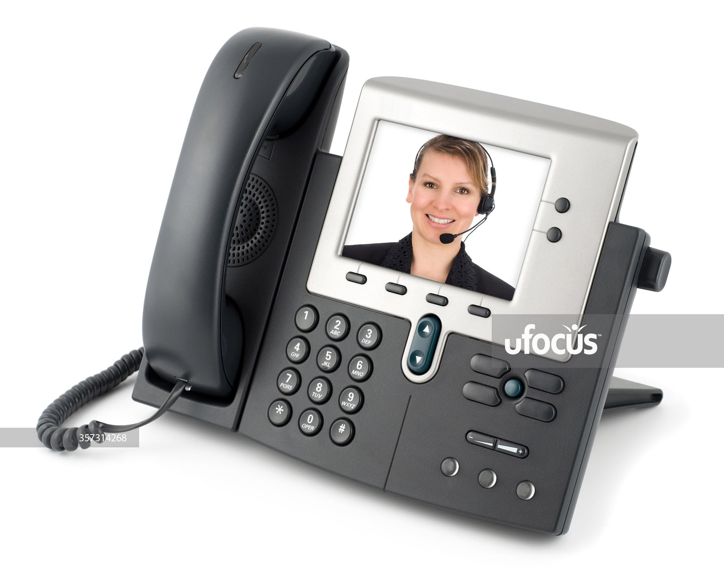 Contact customer service by telephone stock photo