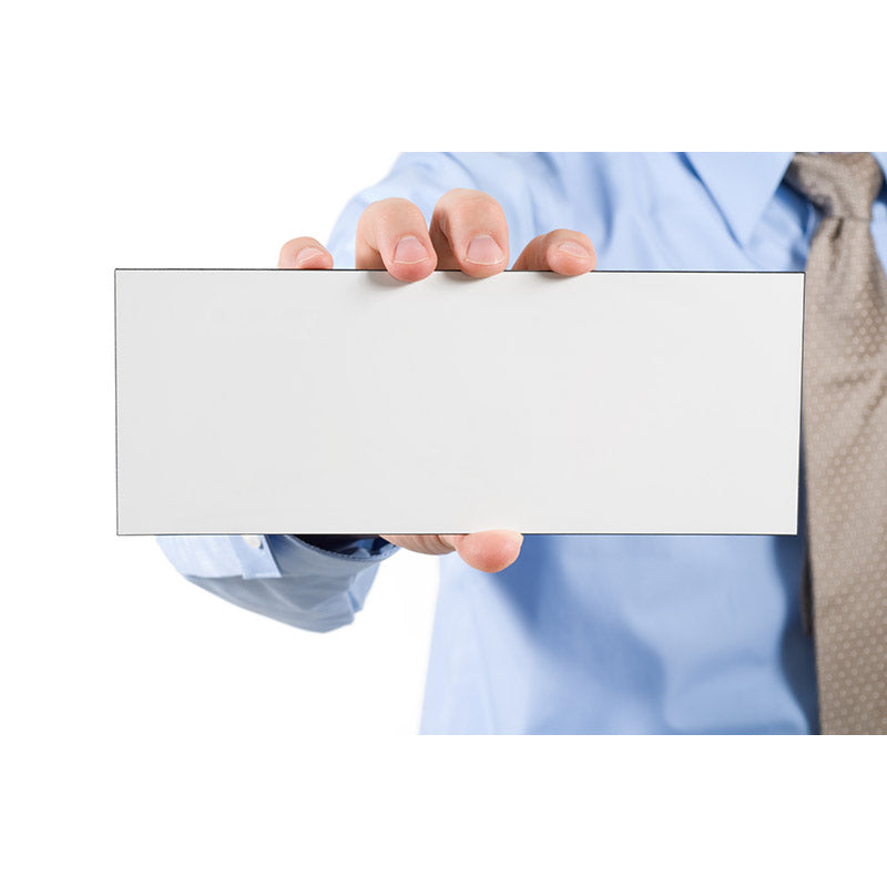 Businessman holding a blank white sign stock photo