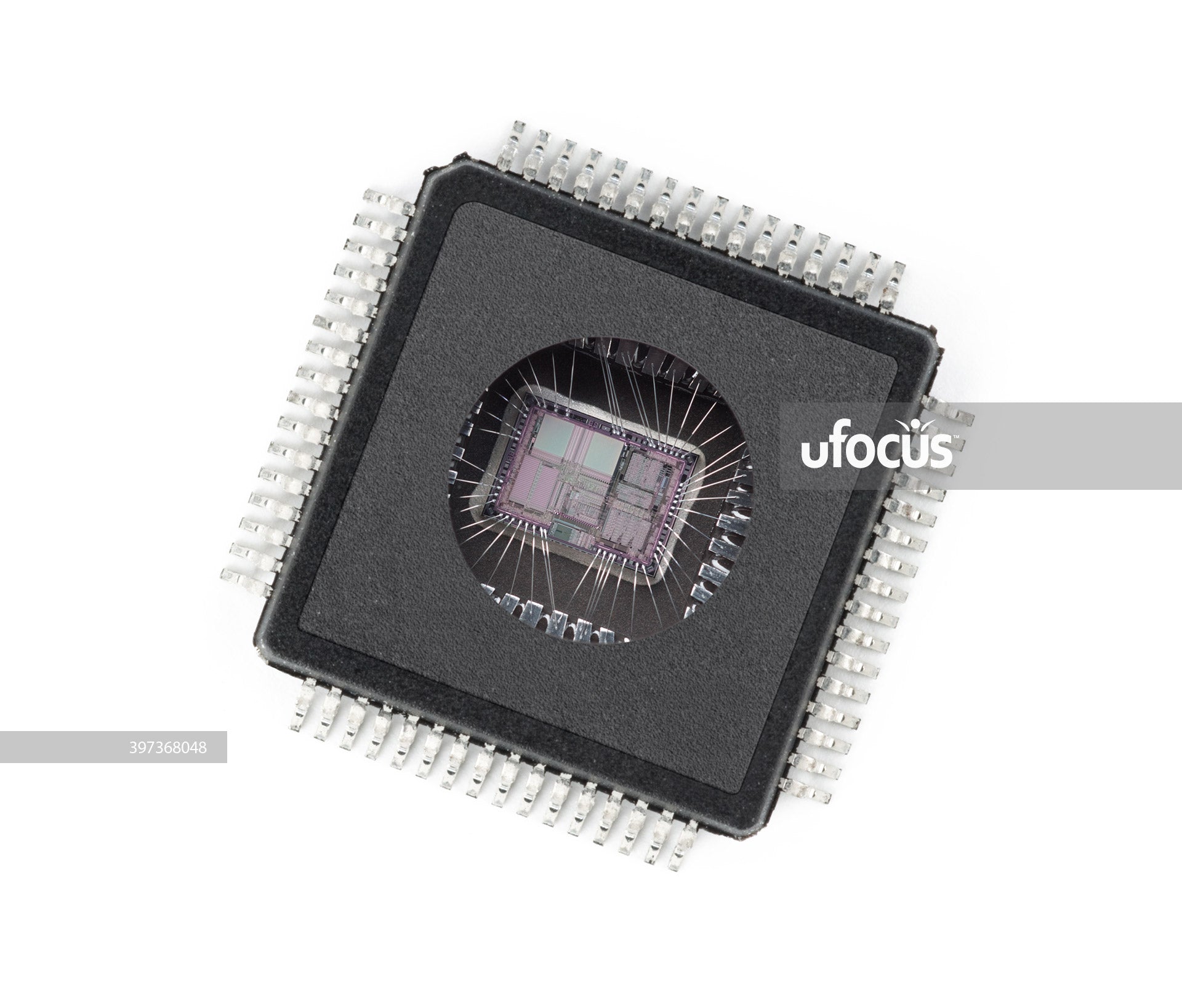 Inside view of the brain in a central processing unit (CPU) and microchip stock photo