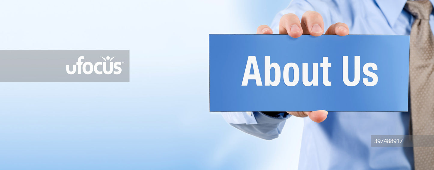 Businessman holding about us sign banner stock photo