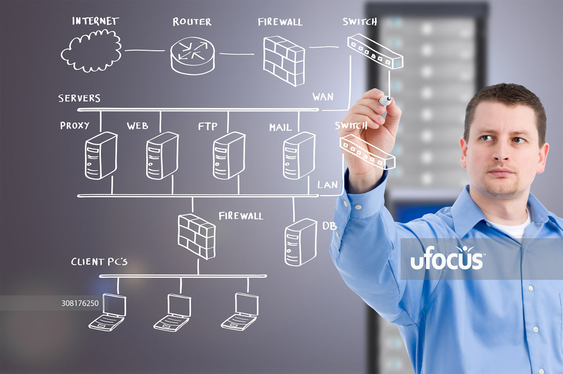 IT network support professional drawing network diagram stock photo ...