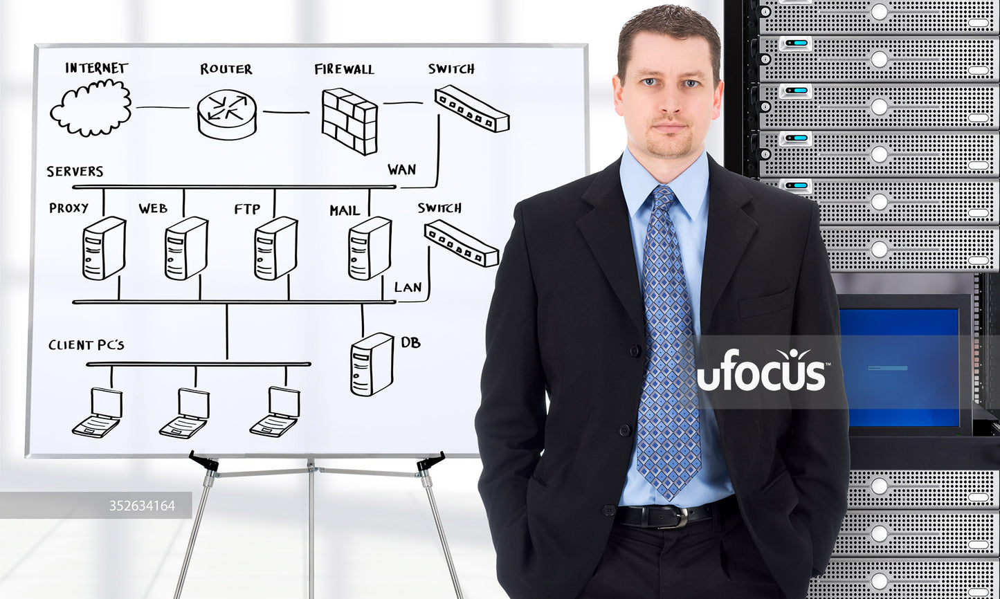 IT business professional with network diagram stock photo
