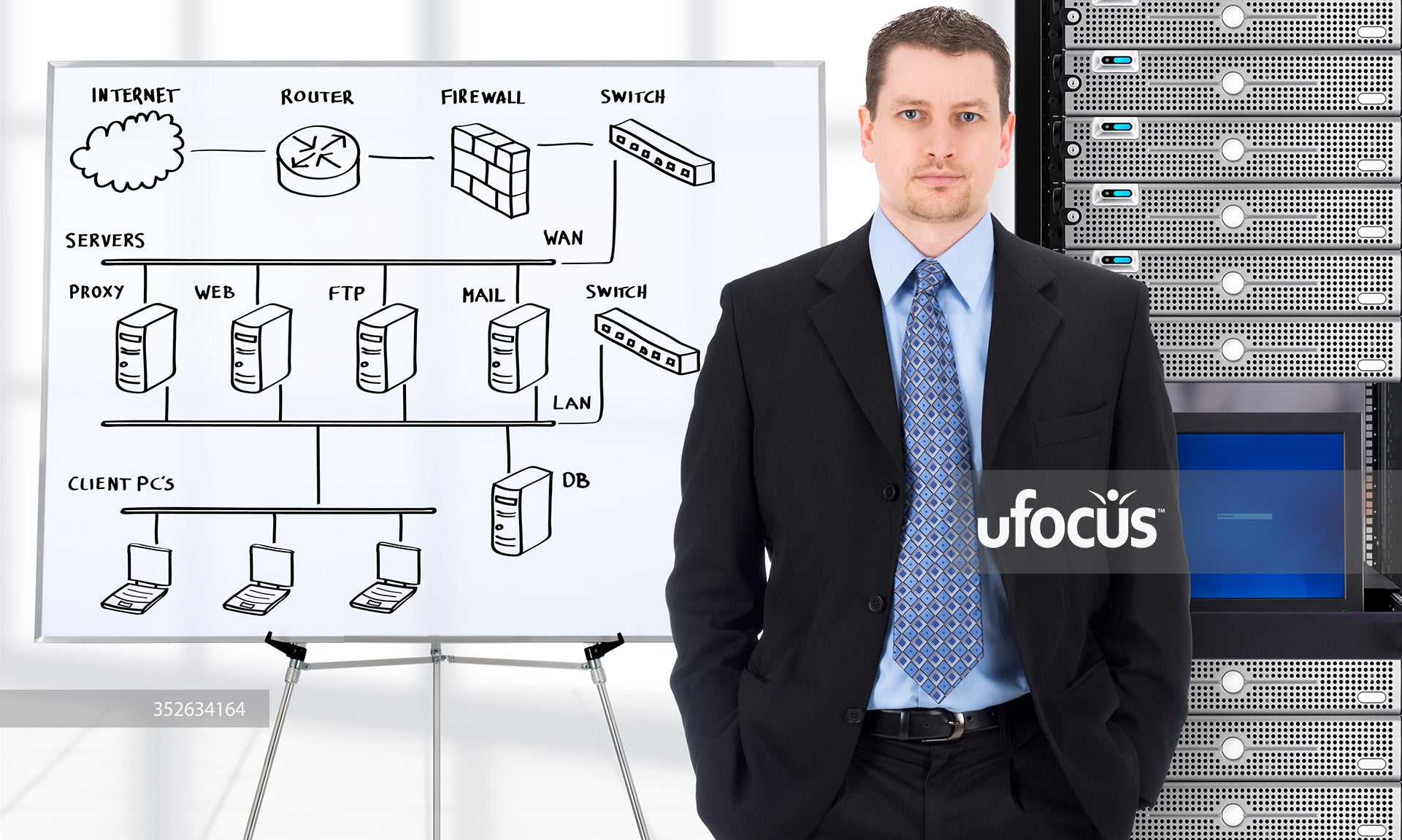 IT business professional with network diagram stock photo
