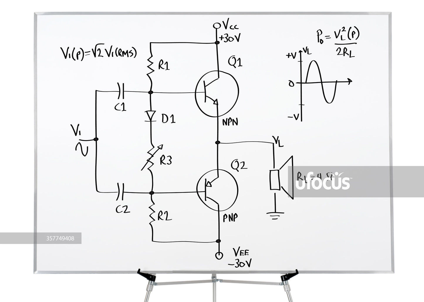 Electronics amplifier drawing on whiteboard stock photo