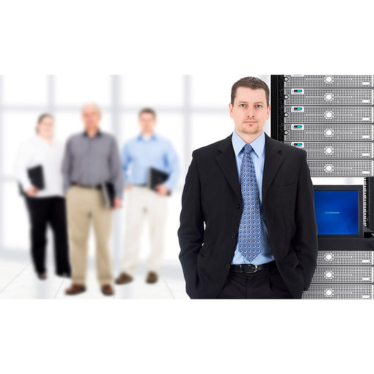 Businessman and IT support team stock photo