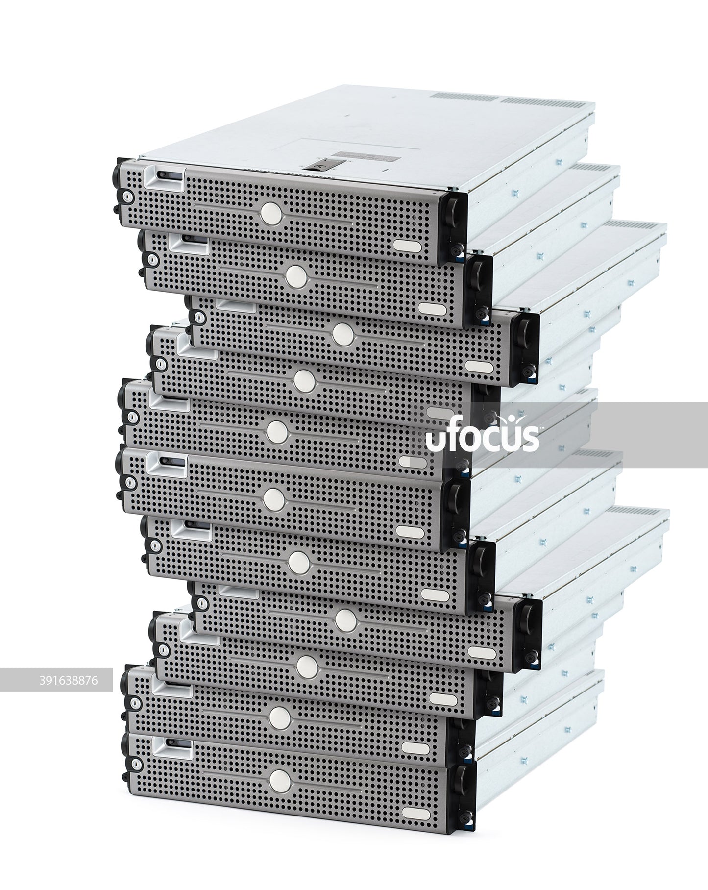 Stack of network servers on white background stock photo