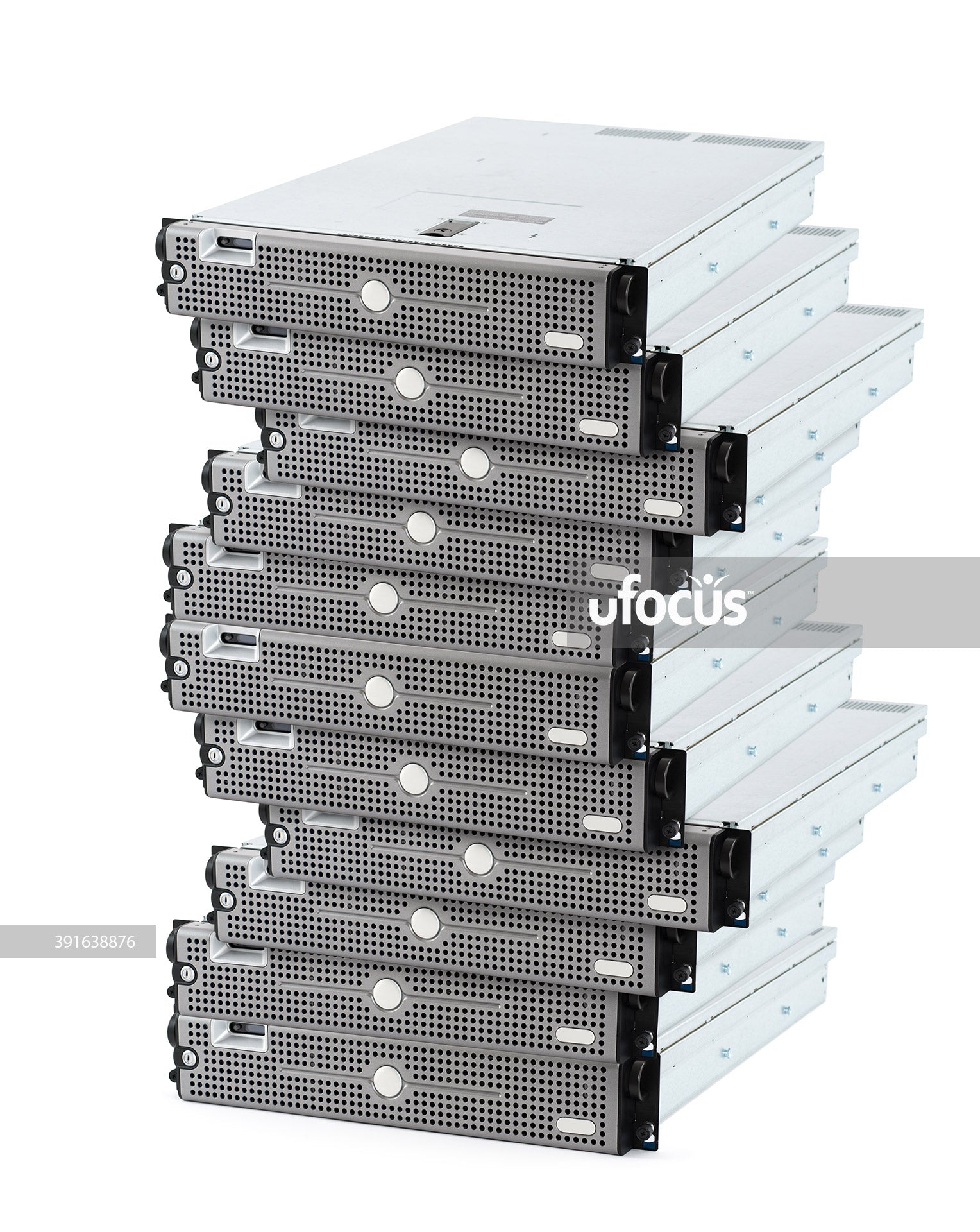 Stack of network servers on white background stock photo